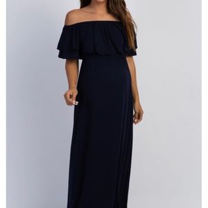 PINKBLUSH NAVY OFF SHOULDER RUFFLE MAXI